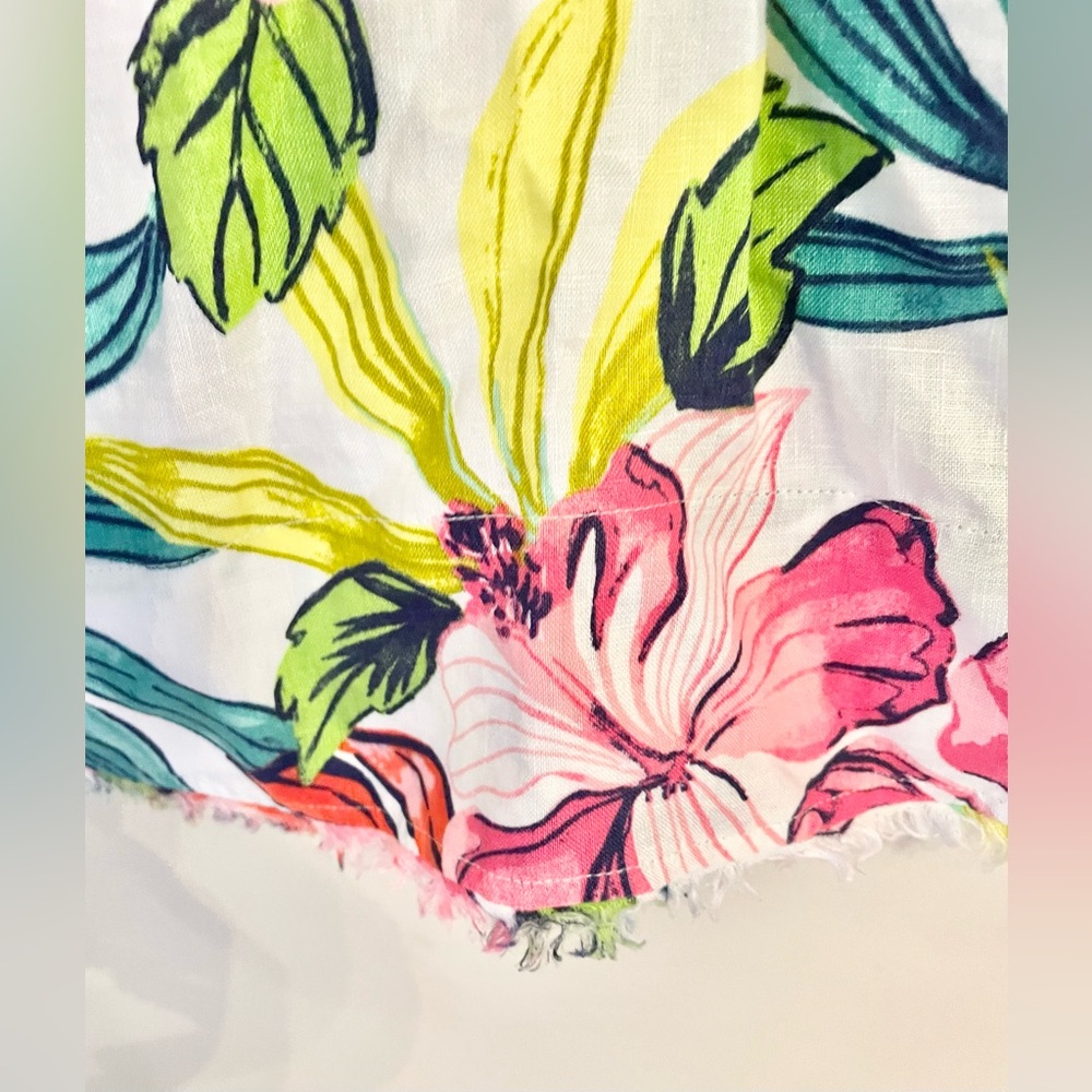 Tommy Bahama Floral Linen Halter Shift Dress Fringe Hem Lined Hibiscus Print L - Picture 6 of 13